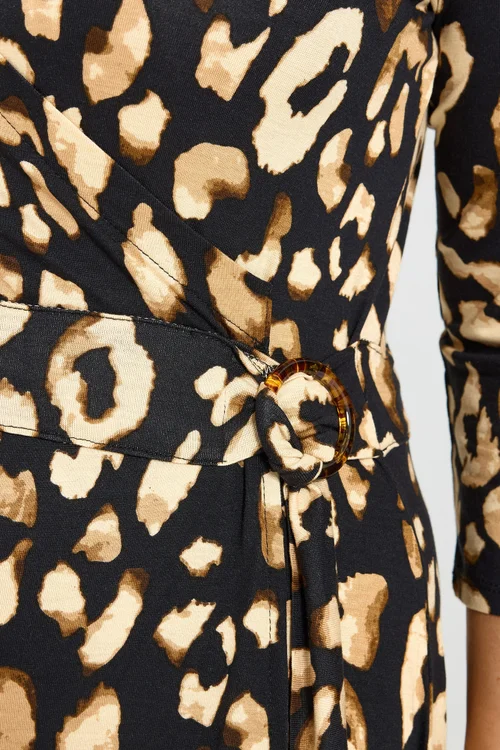 Yours Curve Black Leopard Print Wrap Dress - 16 Image 4