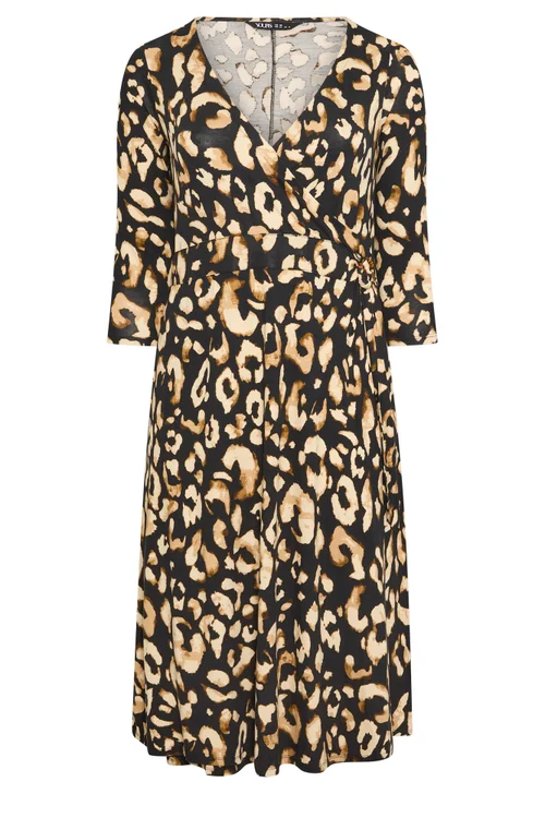Yours Curve Black Leopard Print Wrap Dress - 16 Image 5