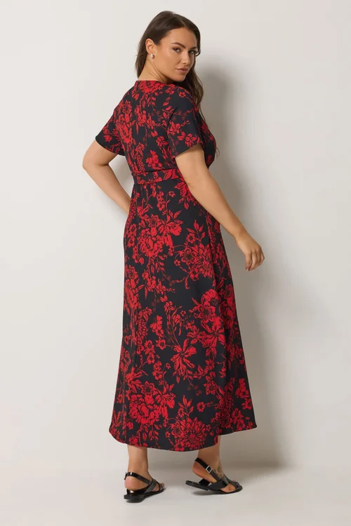 Yours Curve Red Floral Wrap Dress - 16 Image 2