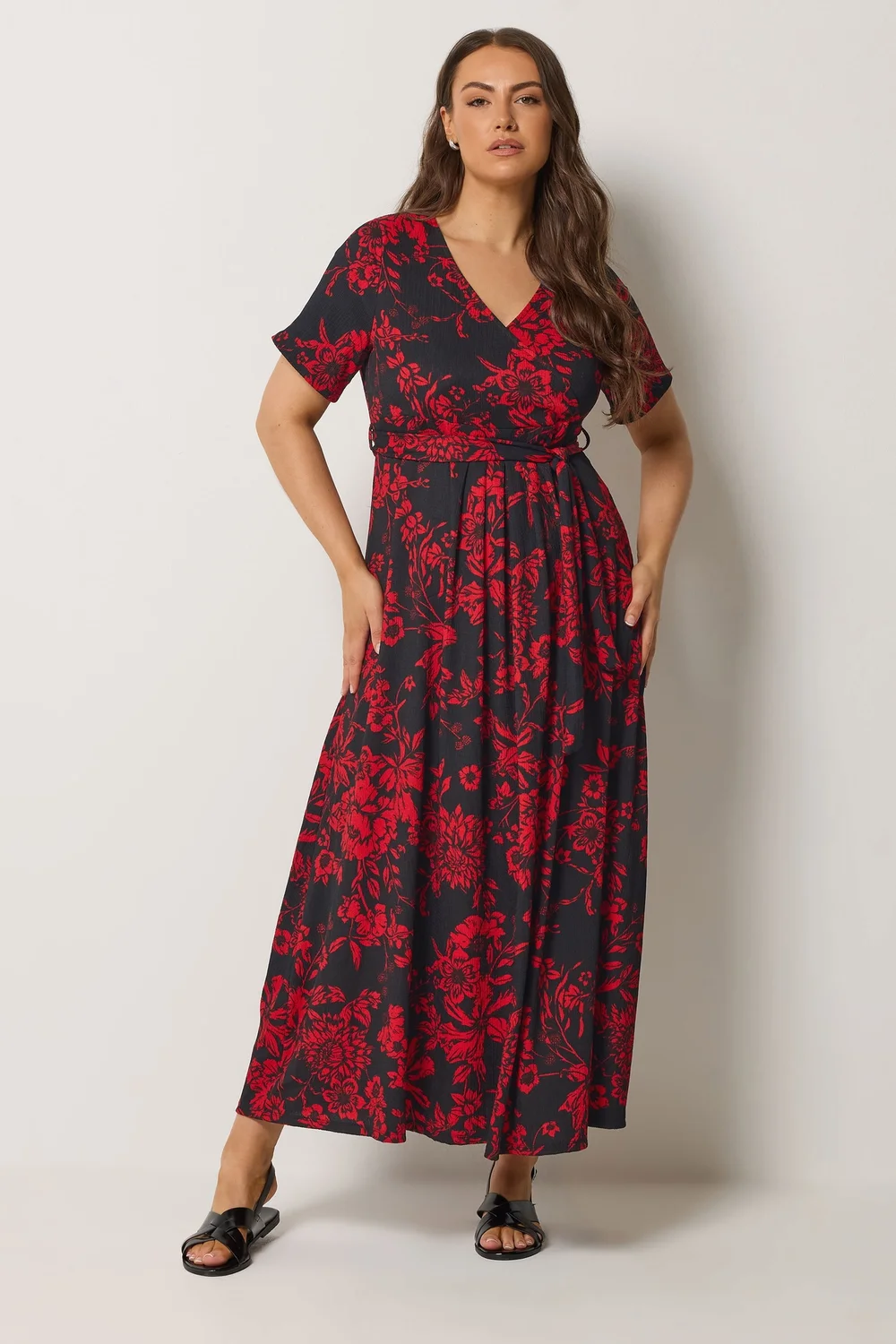Yours Curve Red Floral Wrap Dress - 16 Image 1