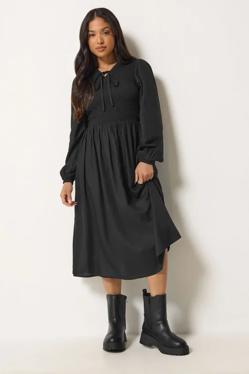 PixieGirl Petite Black Shirred Midi Dress - 6 Image 1