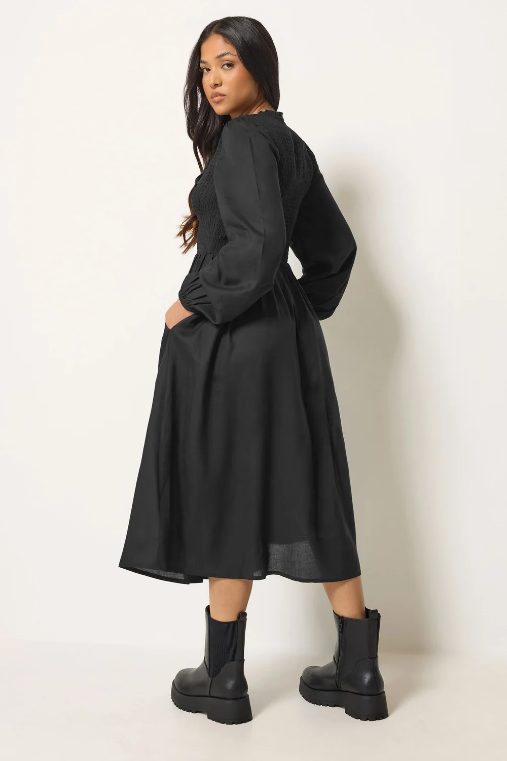 PixieGirl Petite Black Shirred Midi Dress - 6 Image 3