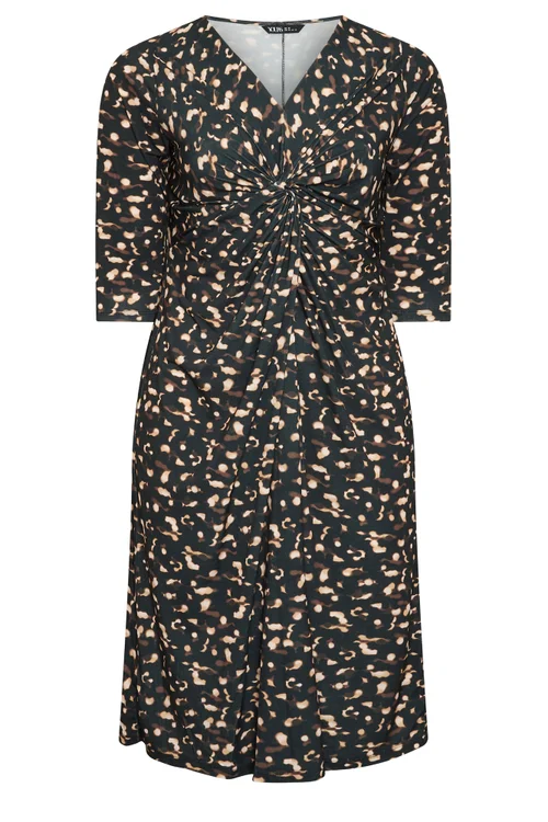 Yours Curve Black Abstract Twist Front Midi Dress - 20 Image 5