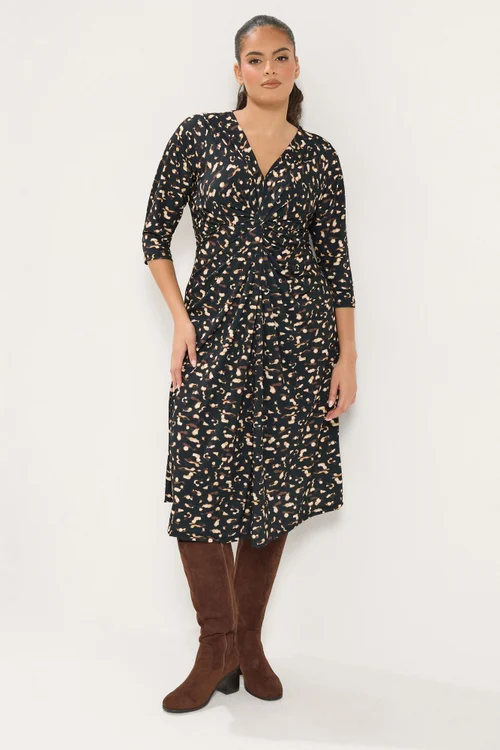 Yours Curve Black Abstract Twist Front Midi Dress - 20 Image 1