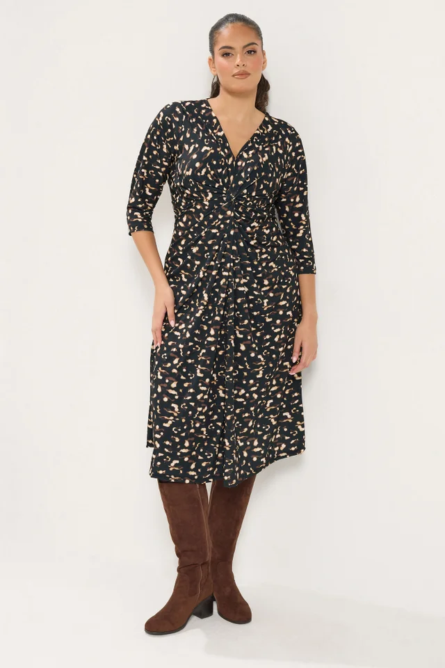 Yours Curve Black Abstract Twist Front Midi Dress
