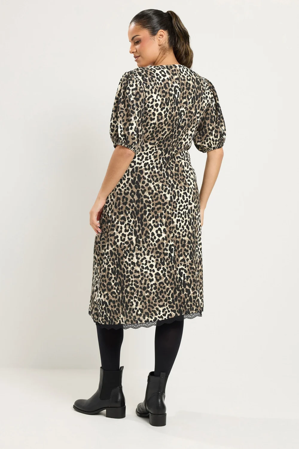 Yours Curve Brown Leopard Print Lace Trim Midi Dress - 12 Image 4