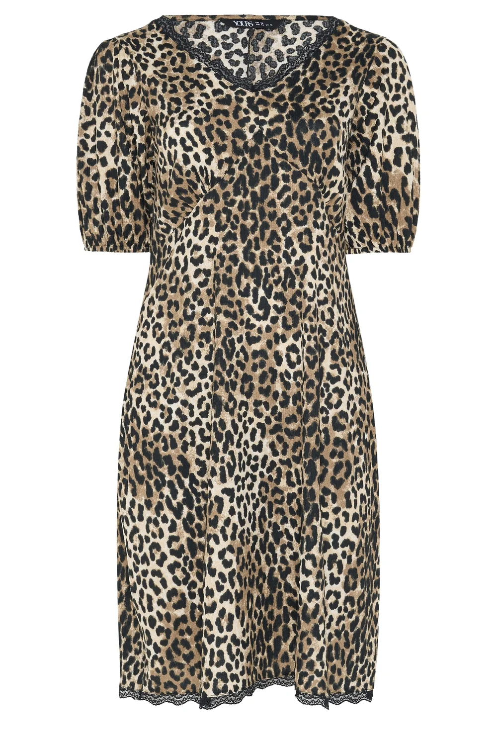 Yours Curve Brown Leopard Print Lace Trim Midi Dress - 12 Image 2