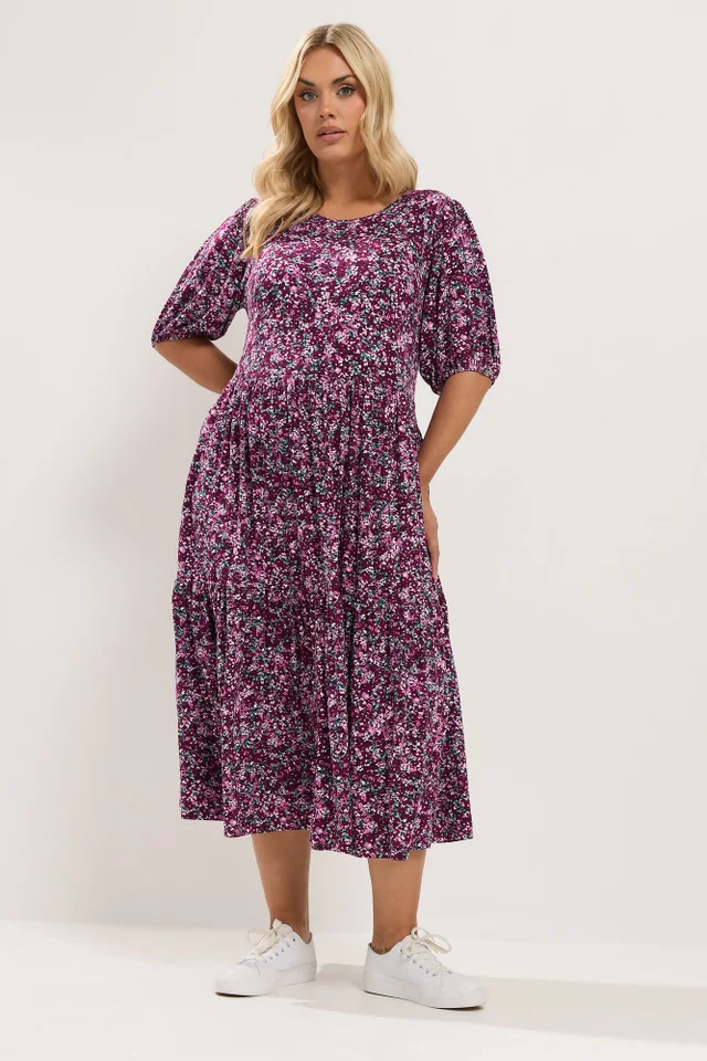 Yours Curve Pink Ditsy Floral Print Maxi Dress