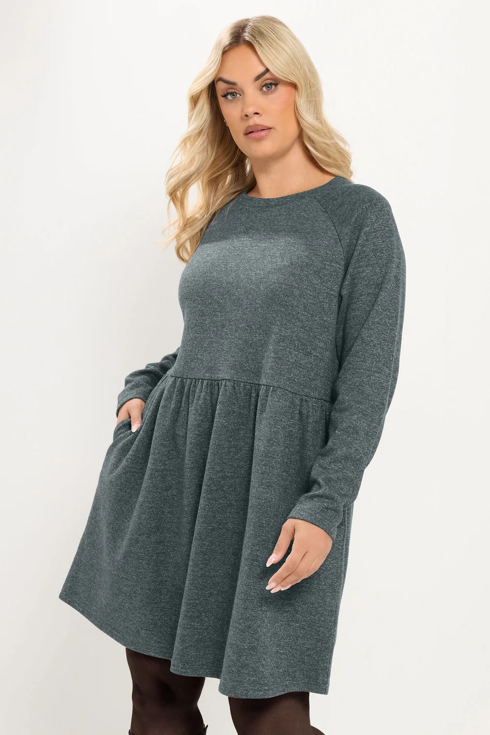 Yours Curve Charcoal Grey Gathered Dress - 10 Image 1
