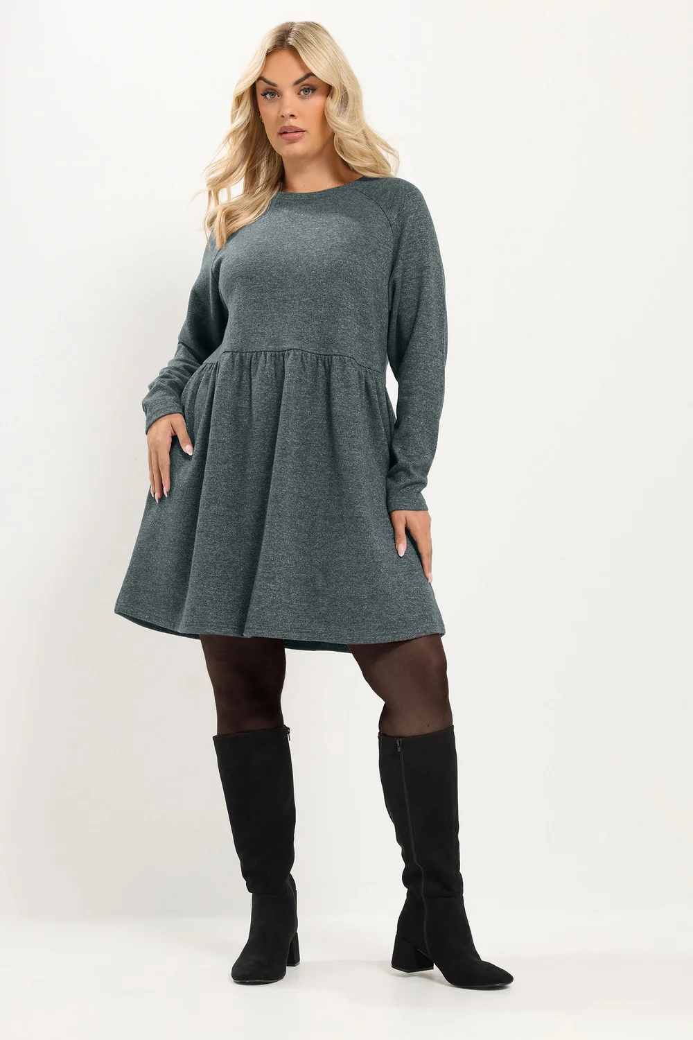 Yours Curve Charcoal Grey Gathered Dress - 10 Image 2