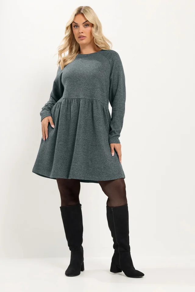 Yours Curve Charcoal Grey Gathered Dress