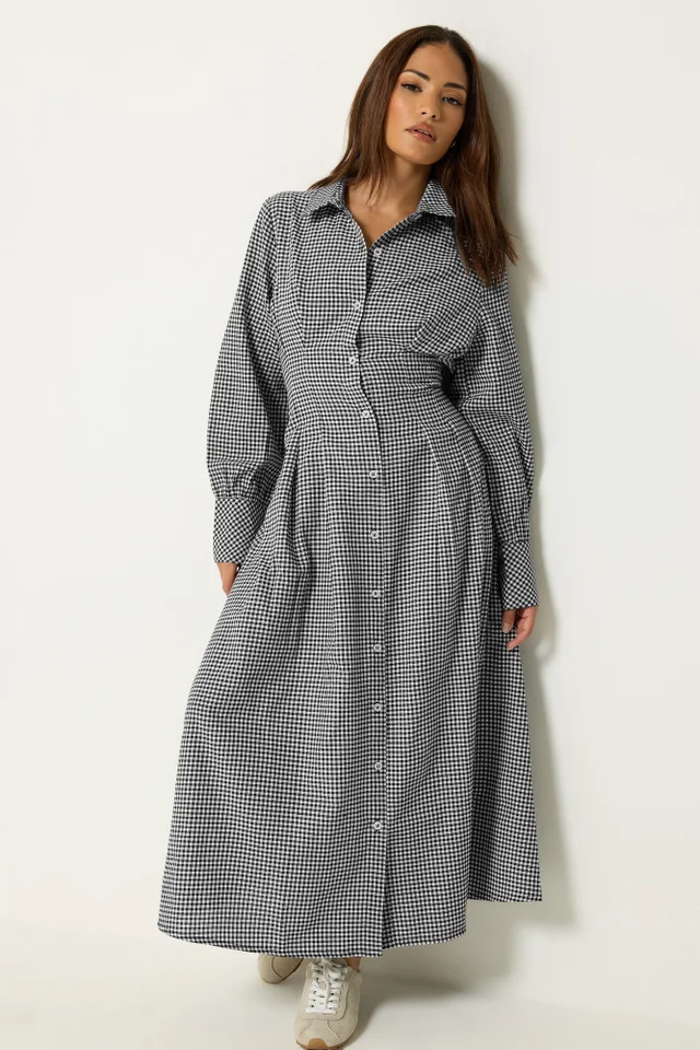 PixieGirl Petite Black Gingham Cotton Maxi Dress