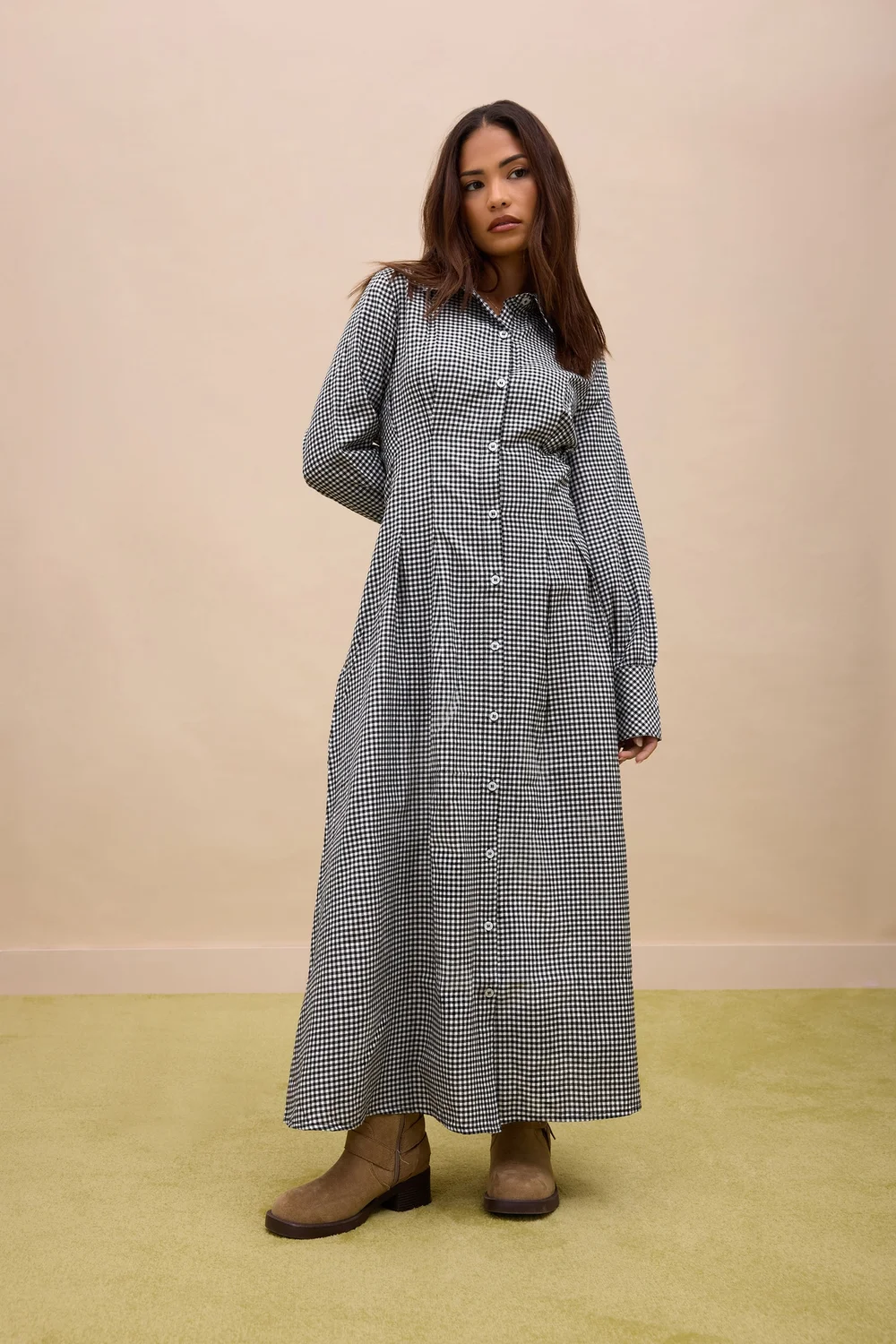 PixieGirl Petite Black Gingham Cotton Maxi Dress - 6 Image 5