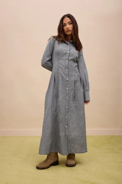PixieGirl Petite Black Gingham Cotton Maxi Dress - 6 Image 5