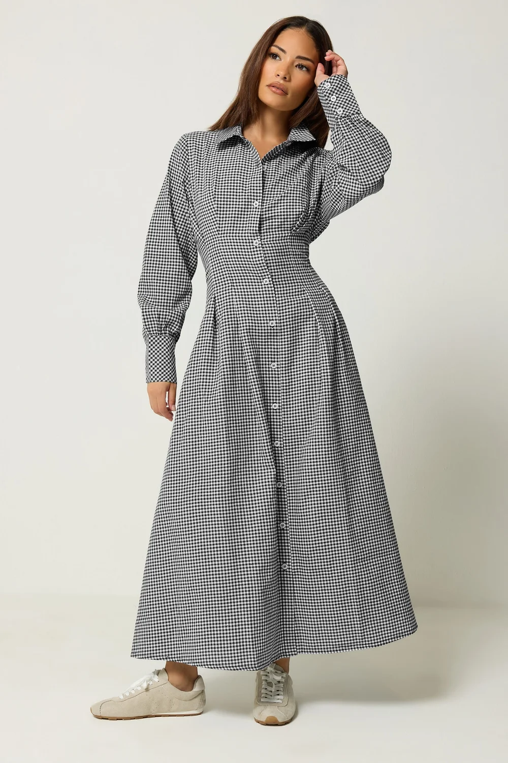 PixieGirl Petite Black Gingham Cotton Maxi Dress - 6 Image 1
