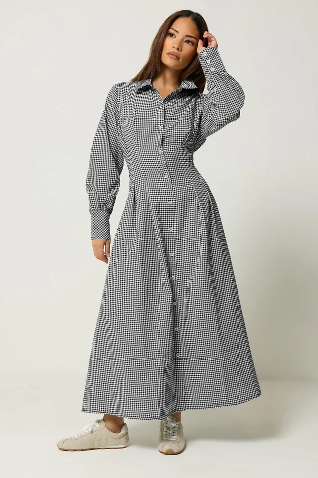 PixieGirl Petite Black Gingham Cotton Maxi Dress