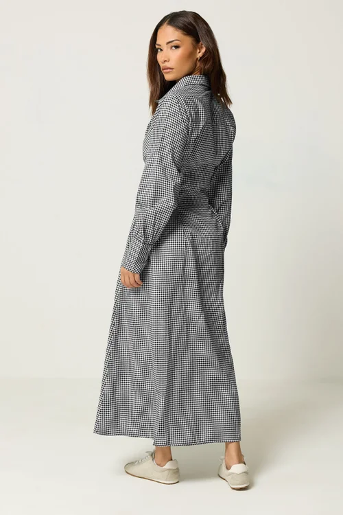 PixieGirl Petite Black Gingham Cotton Maxi Dress - 6 Image 3