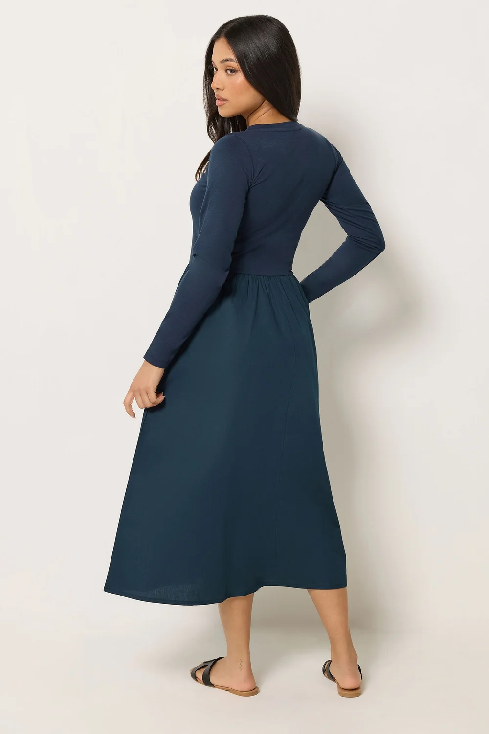 PixieGirl Petite Navy Blue Henley Cotton Midi Dress - 8 Image 3