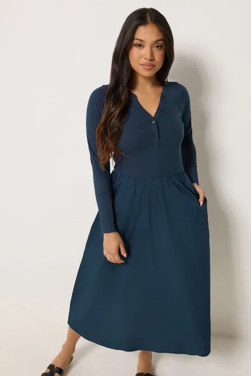 PixieGirl Petite Navy Blue Henley Cotton Midi Dress - 8 Image 1