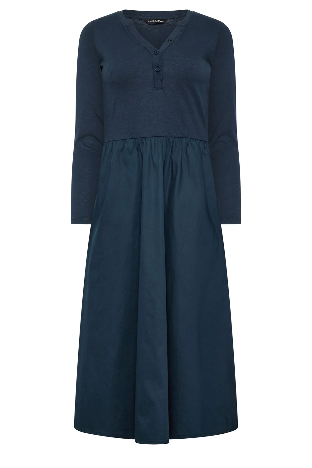 PixieGirl Petite Navy Blue Henley Cotton Midi Dress - 8 Image 5