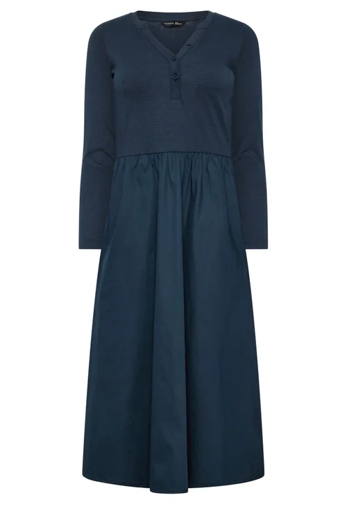 PixieGirl Petite Navy Blue Henley Cotton Midi Dress - 8 Image 5