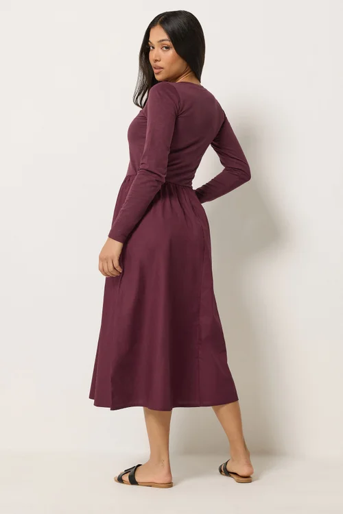 PixieGirl Petite Burgundy Red Henley Cotton Midi Dress - 8 Image 3