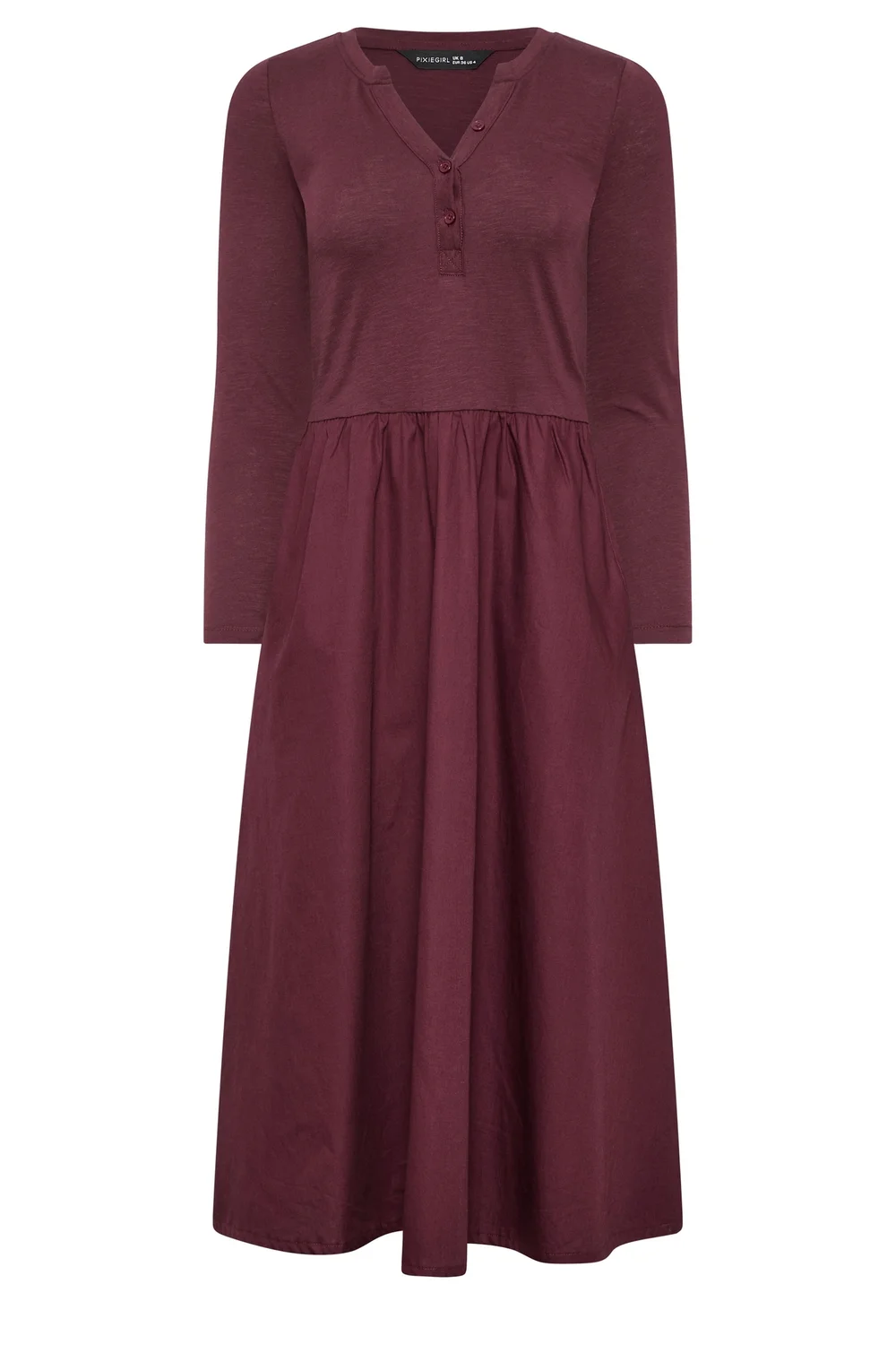 PixieGirl Petite Burgundy Red Henley Cotton Midi Dress - 8 Image 5