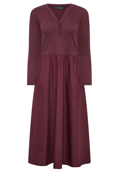 PixieGirl Petite Burgundy Red Henley Cotton Midi Dress - 8 Image 5