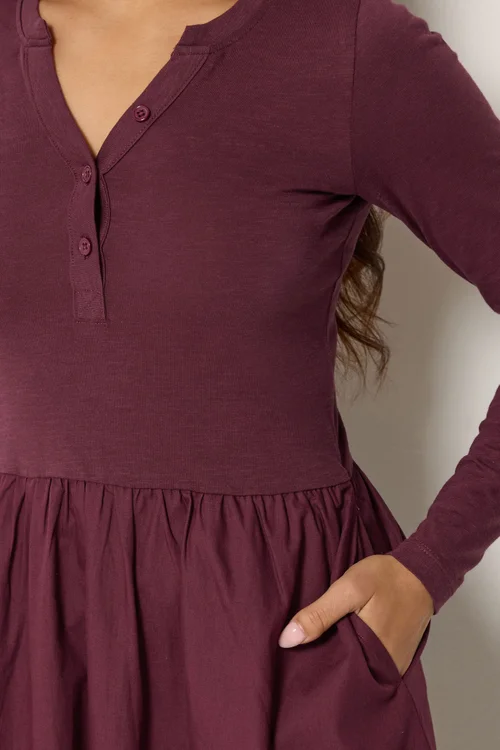 PixieGirl Petite Burgundy Red Henley Cotton Midi Dress - 8 Image 4