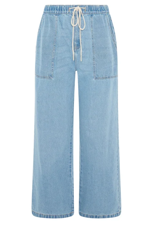 Yours Curve Blue Tie Waist Denim Jeans - 14/L28 Image 5