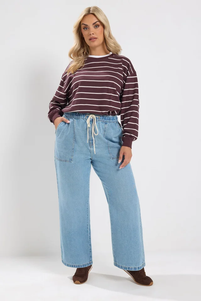 Yours Curve Blue Tie Waist Denim Jeans