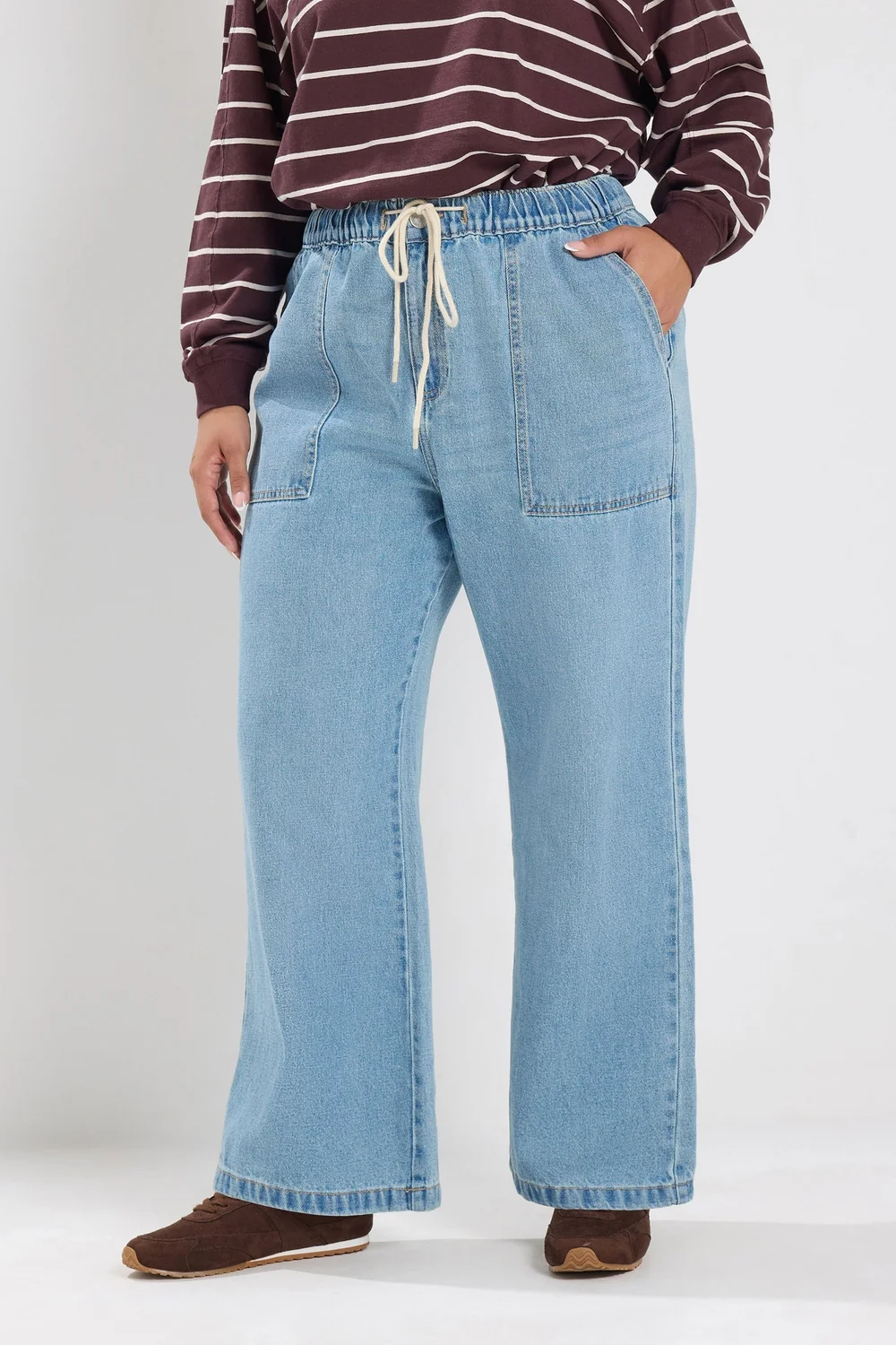 Yours Curve Blue Tie Waist Denim Jeans - 14/L28 Image 1