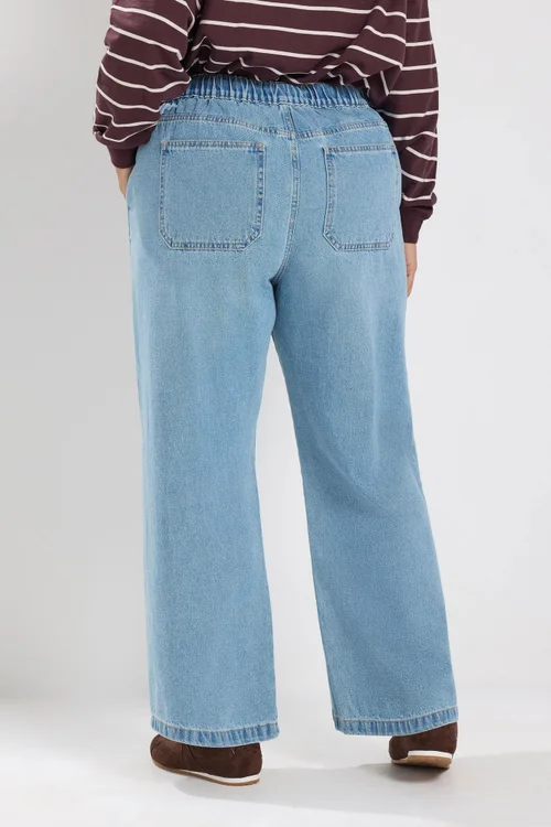 Yours Curve Blue Tie Waist Denim Jeans - 14/L28 Image 3