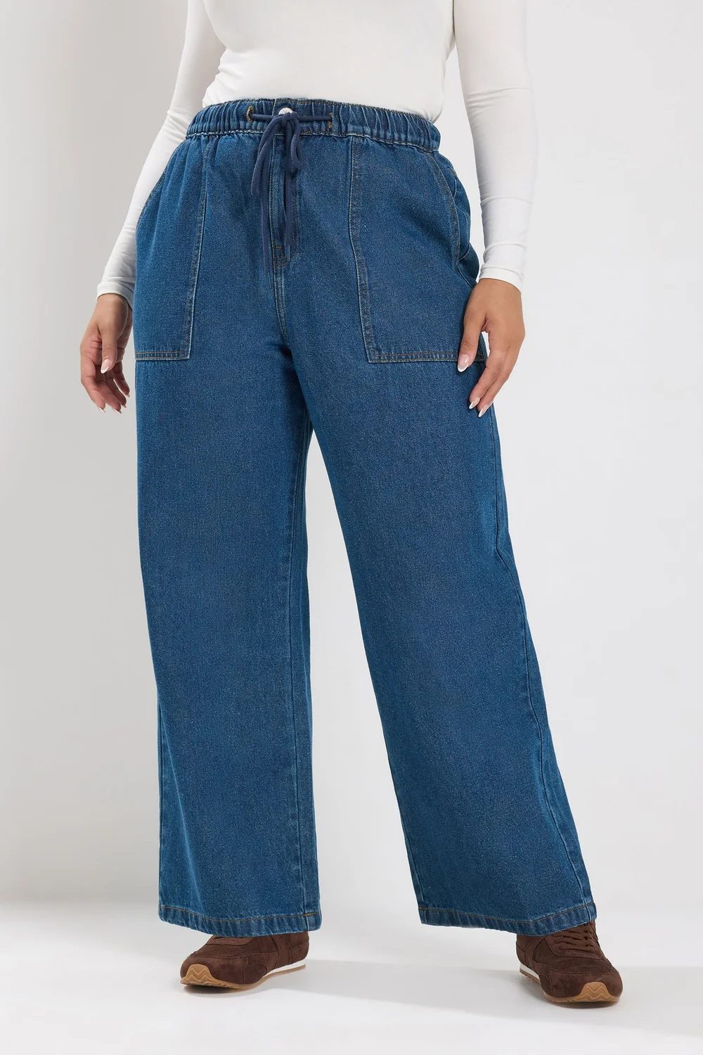 Yours Curve Indigo Blue Tie Waist Jeans - 16/L28 Image 3
