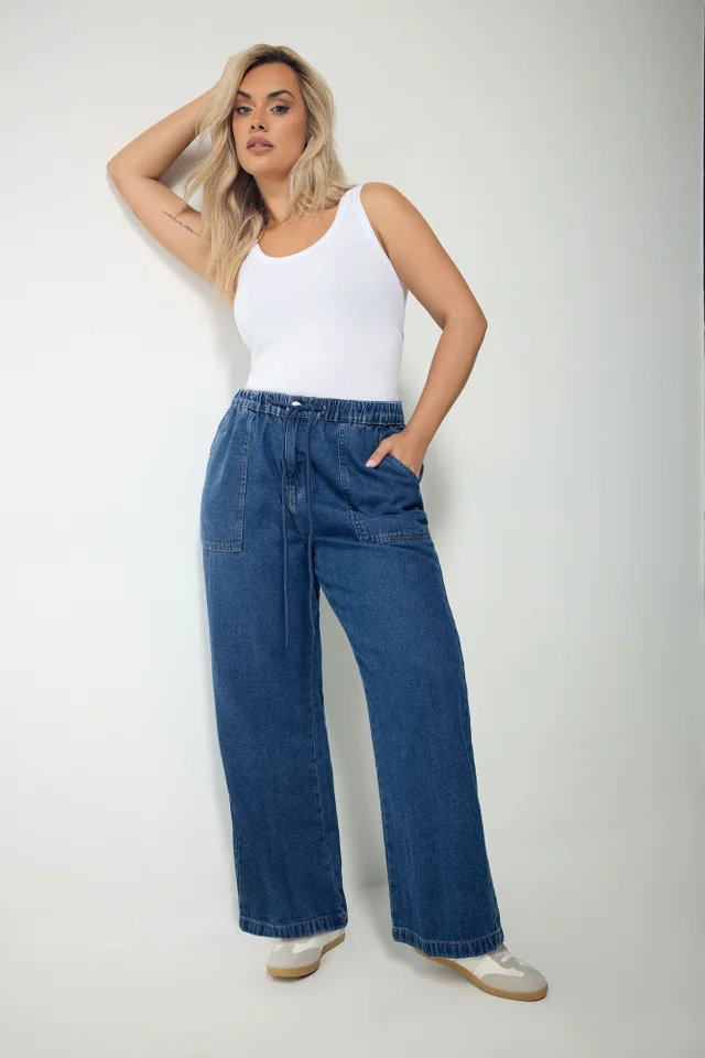 Yours Curve Indigo Blue Tie Waist Jeans