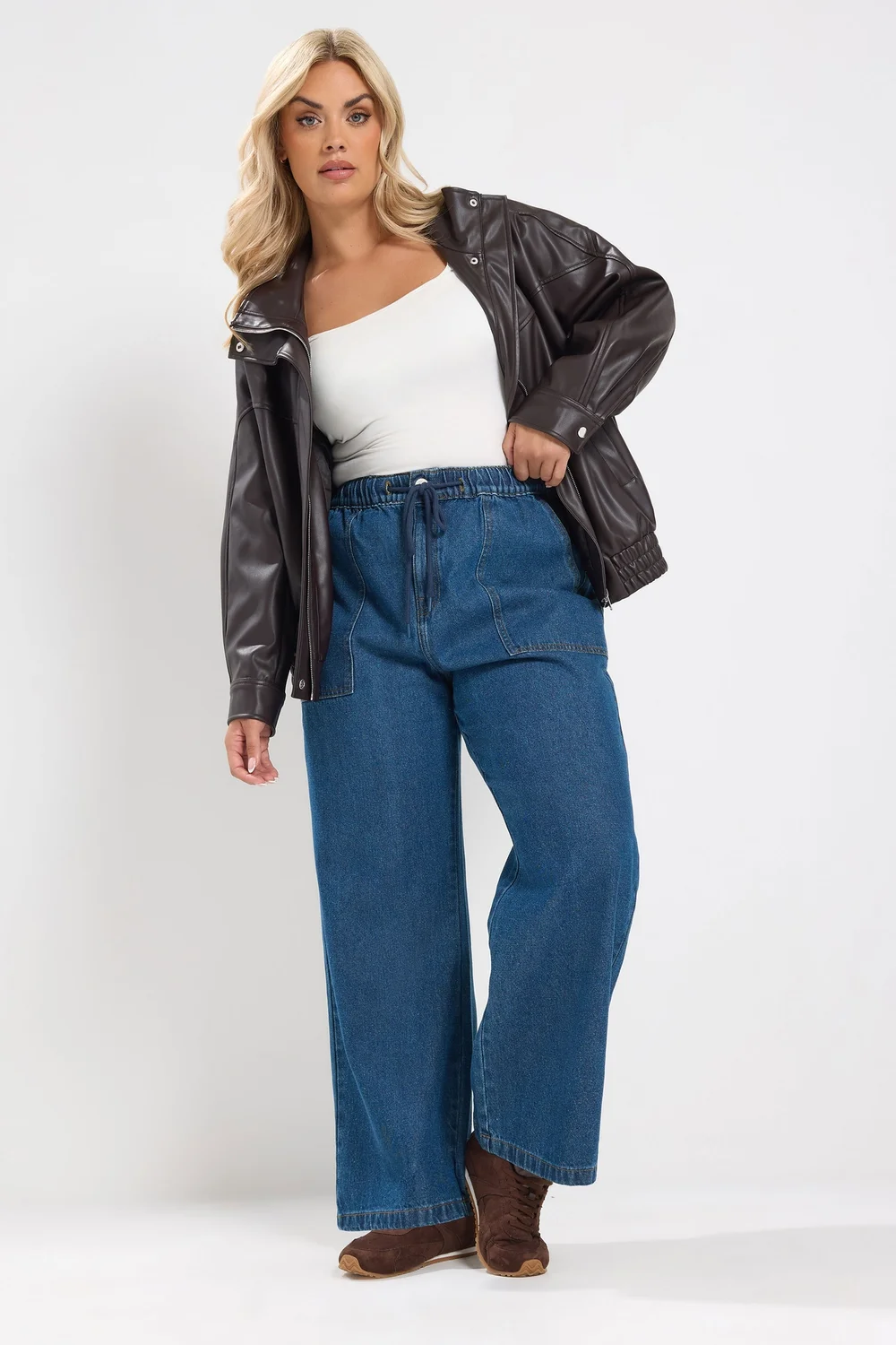 Yours Curve Indigo Blue Tie Waist Jeans - 16/L28 Image 2