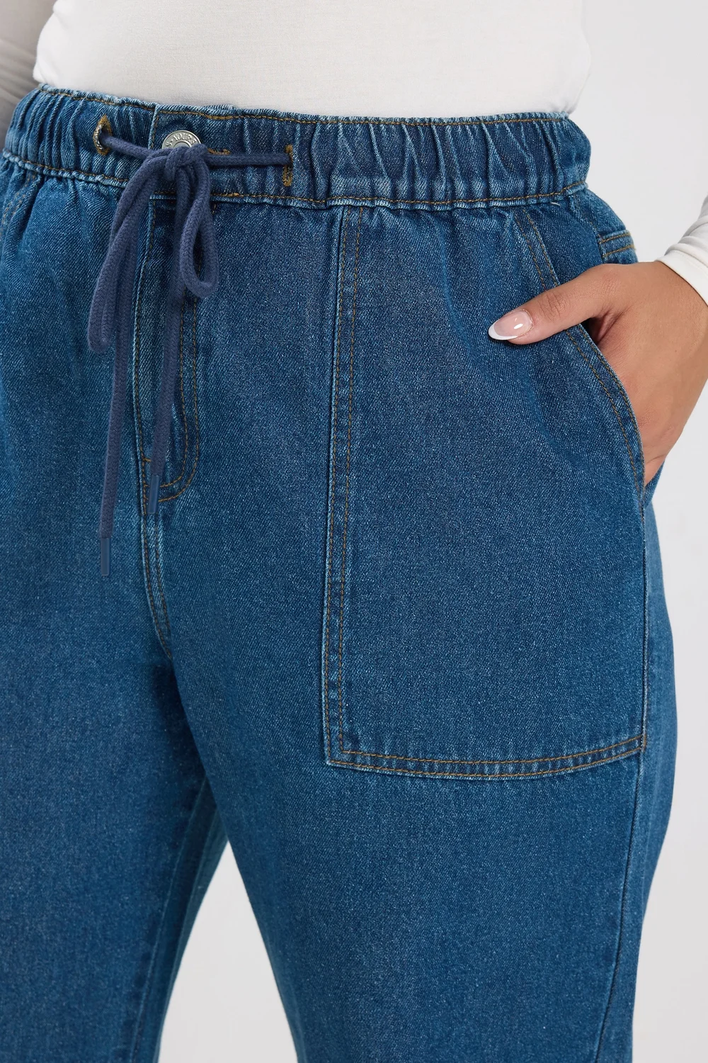 Yours Curve Indigo Blue Tie Waist Jeans - 16/L28 Image 5