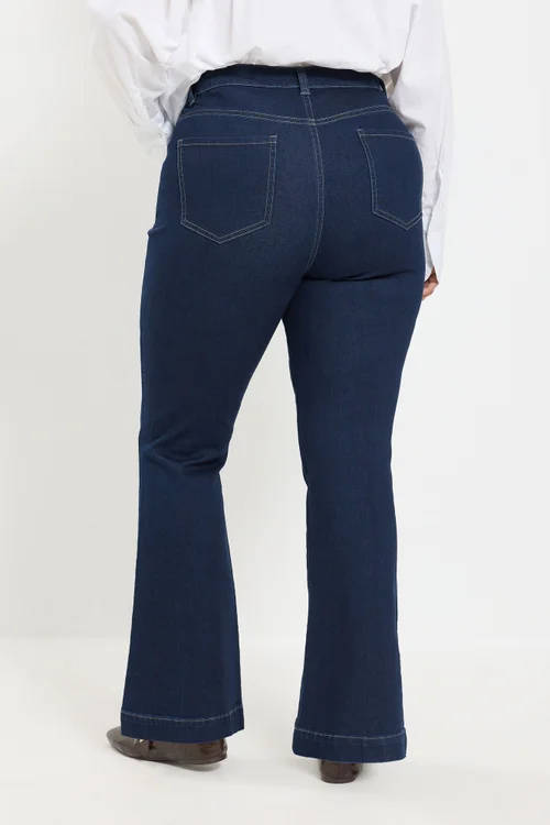 Yours Curve Indigo Blue Pintuck Flared Jeans - 22/L28 Image 3