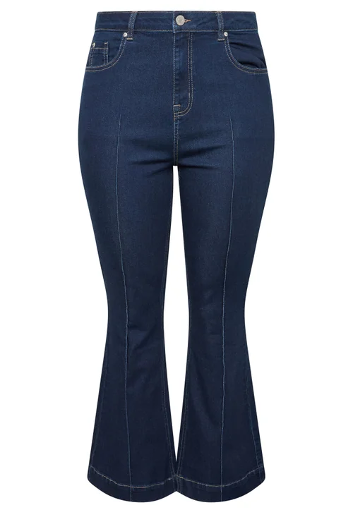 Yours Curve Indigo Blue Pintuck Flared Jeans - 22/L28 Image 5