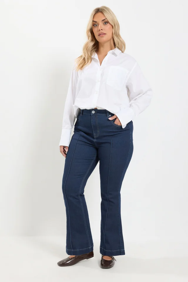 Yours Curve Indigo Blue Pintuck Flared Jeans