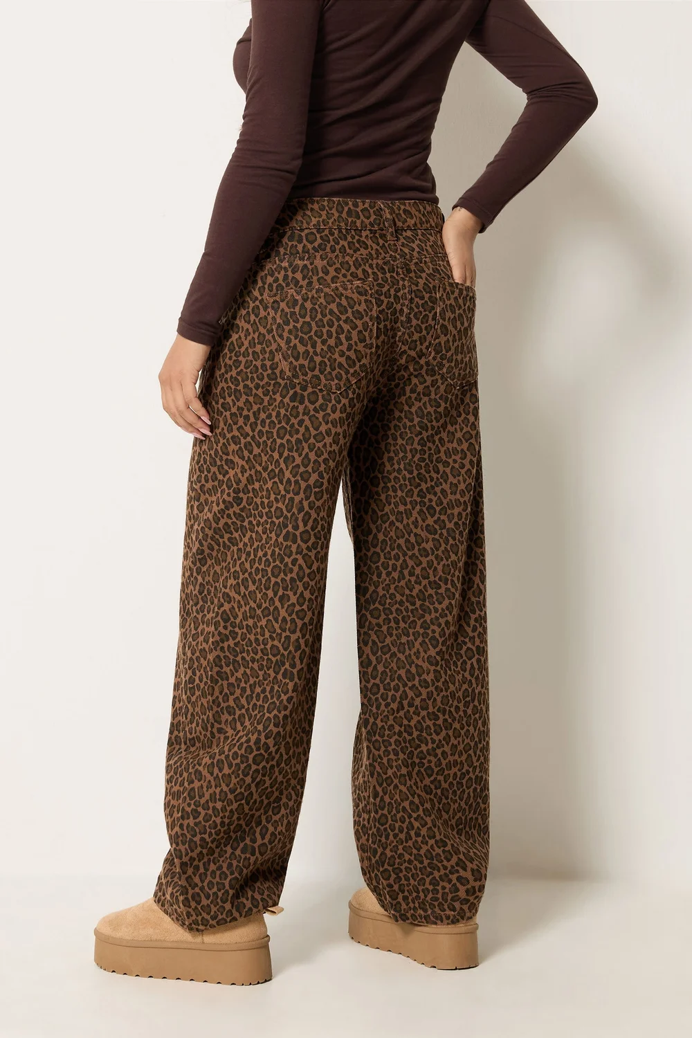 PixieGirl Petite Brown Animal Print Barrel Jeans - 12/L27 Image 3