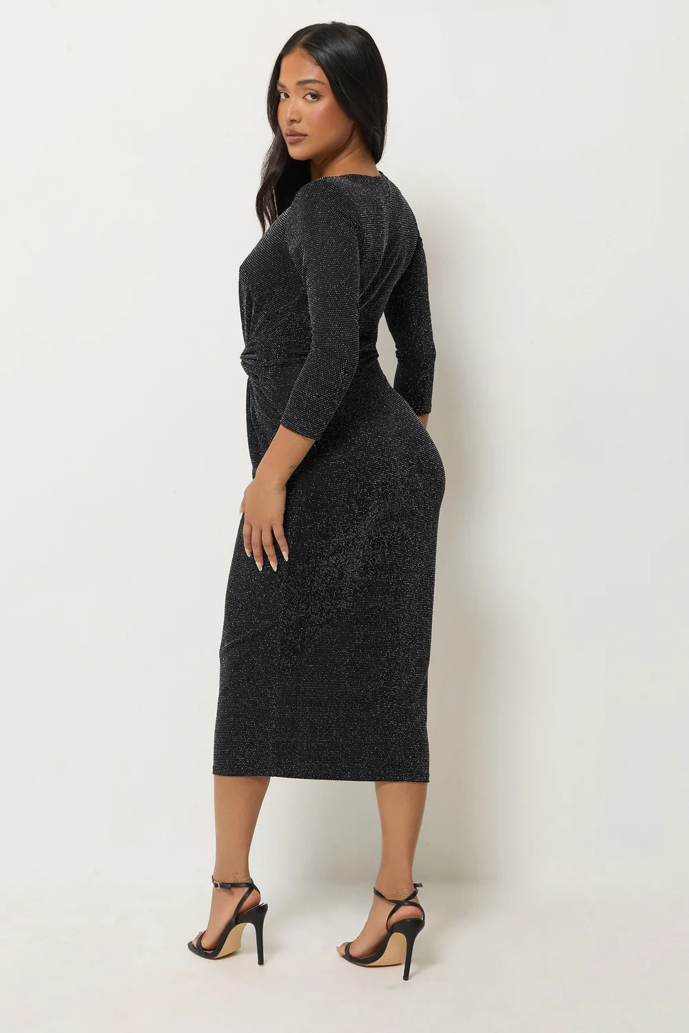PixieGirl Petite Black Brillo Twist Detail Midi Dress - 8 Image 3