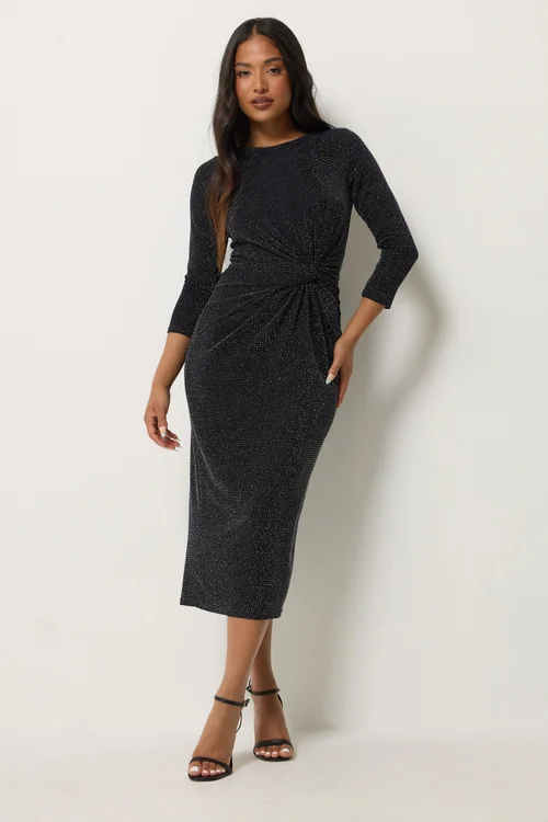 PixieGirl Petite Black Brillo Twist Detail Midi Dress - 8 Image 2
