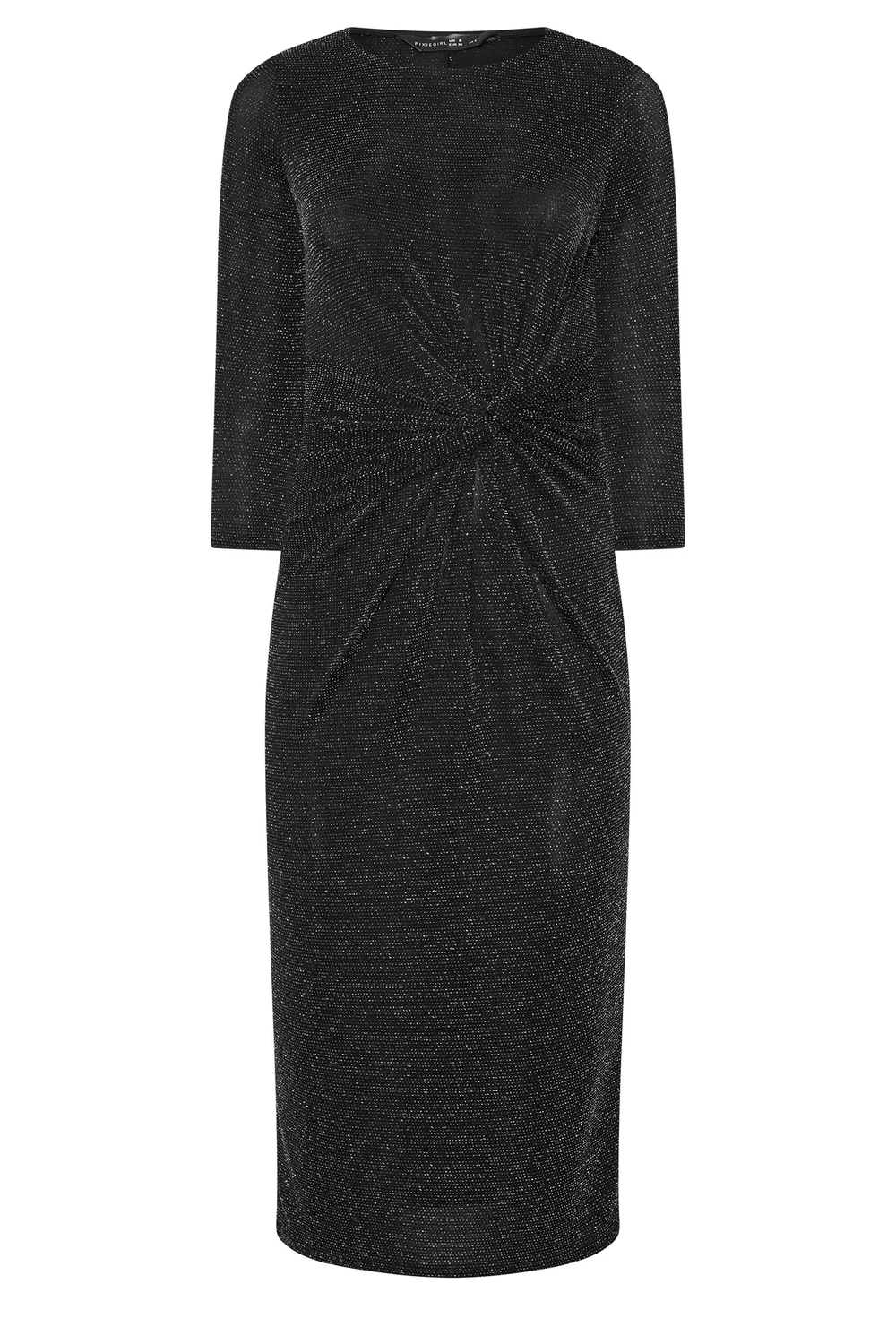 PixieGirl Petite Black Brillo Twist Detail Midi Dress - 8 Image 5
