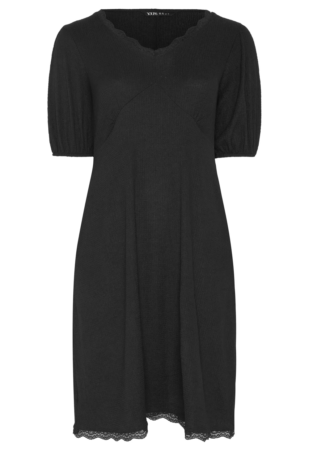 Yours Curve Black Lace Trim Midi Dress - 12 Image 2