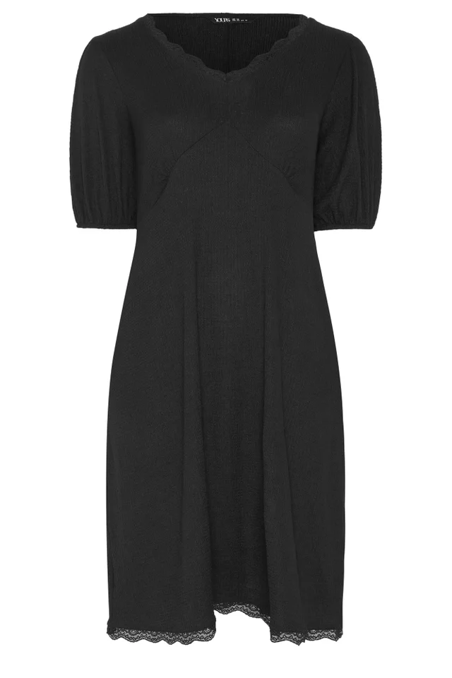 Yours Curve Black Lace Trim Midi Dress