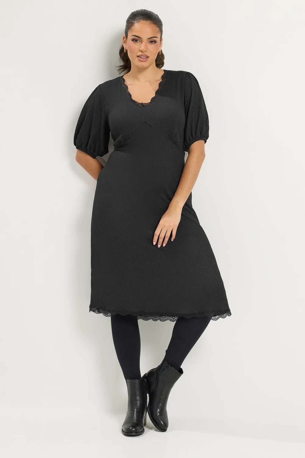 Yours Curve Black Lace Trim Midi Dress - 12 Image 1