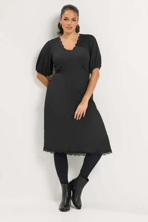 Yours Curve Black Lace Trim Midi Dress - 12 Image 1