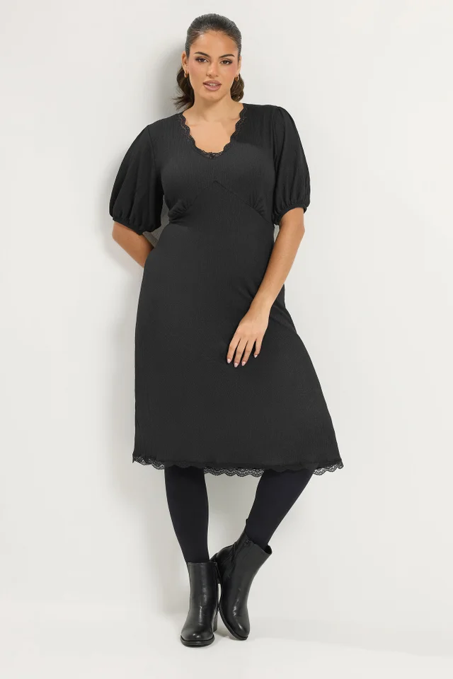 Yours Curve Black Lace Trim Midi Dress