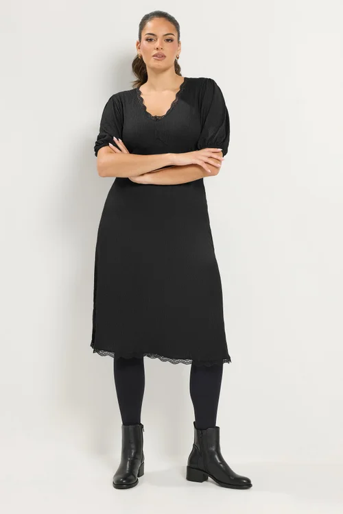 Yours Curve Black Lace Trim Midi Dress - 12 Image 3
